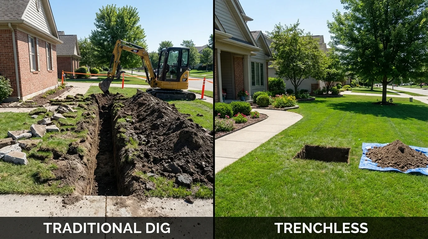 Trenchless sewer repair with minimal yard damage versus traditional excavation in Lafayette, AL